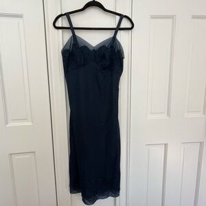 Vintage 60s Full Slip Rogers Navy Silky Lace Size 34 USA size medium